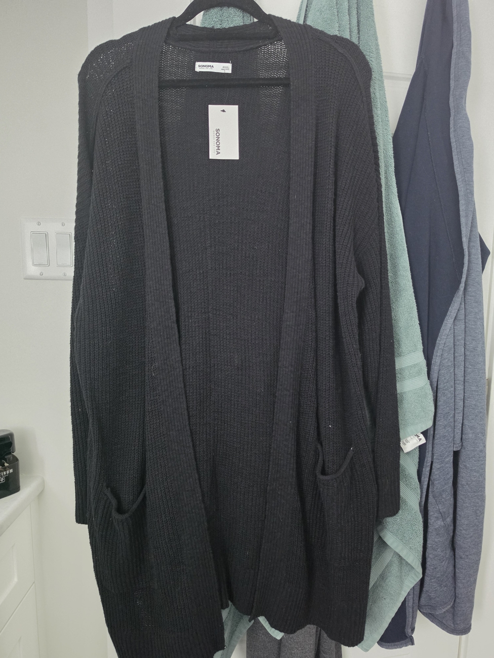 Sonoma Black Open-Front Knit Cardigan with Pockets